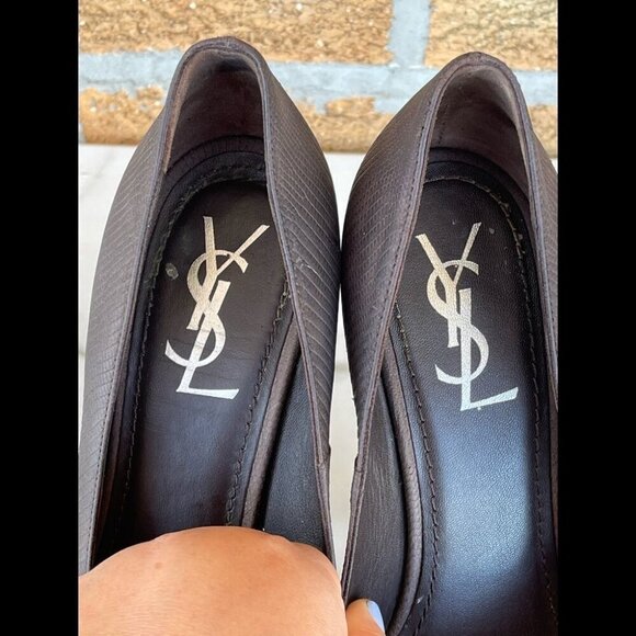 Saint Laurent Brown Ysl Aliama Lizard Embossed Suede Heels Pumps Size 39… - Picture 3 of 13